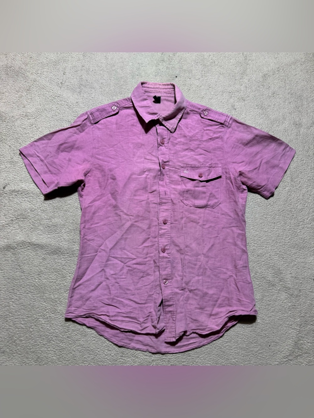 Stile Benetton Shirt Mens Small Button Up Short Sleeve Linen Blend Summer Tee